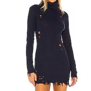 Lovers + Friends Navy Distressed Long Sleeve Dress